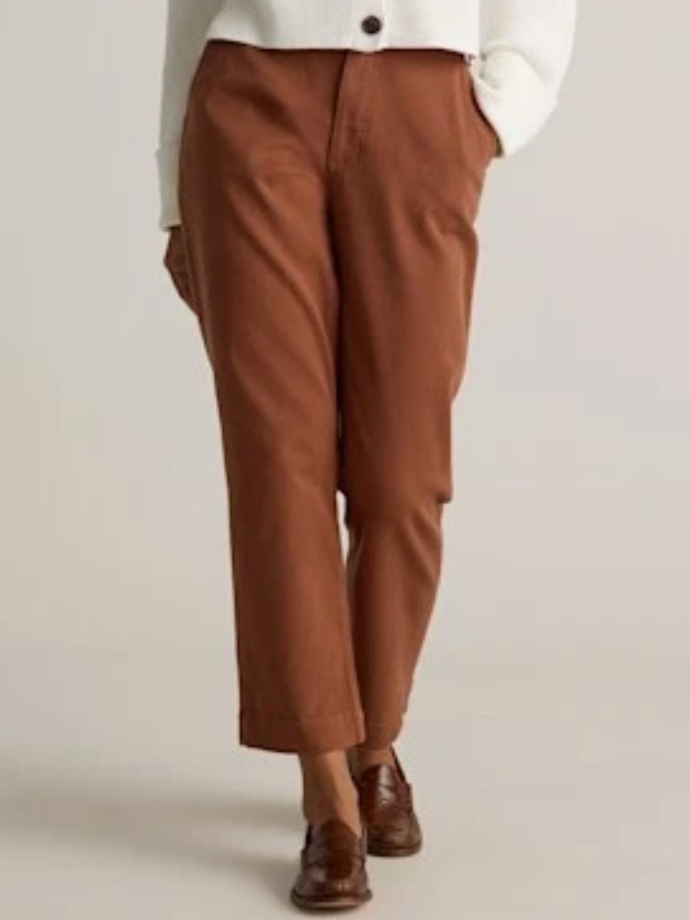 Quince Women Organic Stretch Cotton Twill Straight Leg Cropped Pants Rust Sz 8